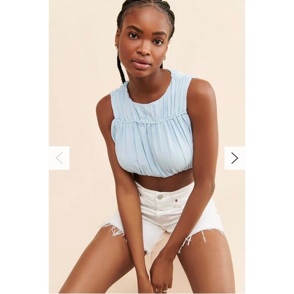 NWT Free People Girl and the Sun Sky Blue Cropped Sleeveless Top - Picture 1 of 9